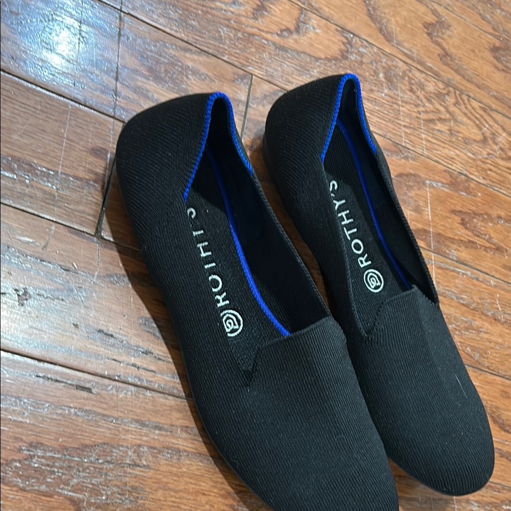 Rothy's Black Flats with Blue Trim